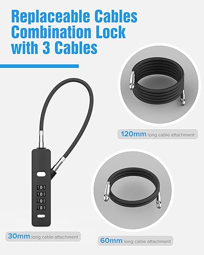 Miniatura 3 de Cerradura de combinación, cerraduras de cable de acero de 4 dígitos con código, cerraduras para casilleros con cables de 3 longitudes para