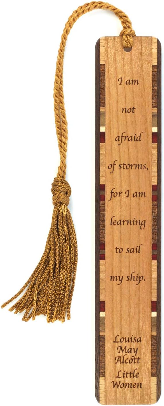 Personalized Engraved Wooden Bookmark – Louisa May Alcott I Am Not Afraid of Storms Quote | Little Women Gift | Made in USA - Also Available Without Personalization