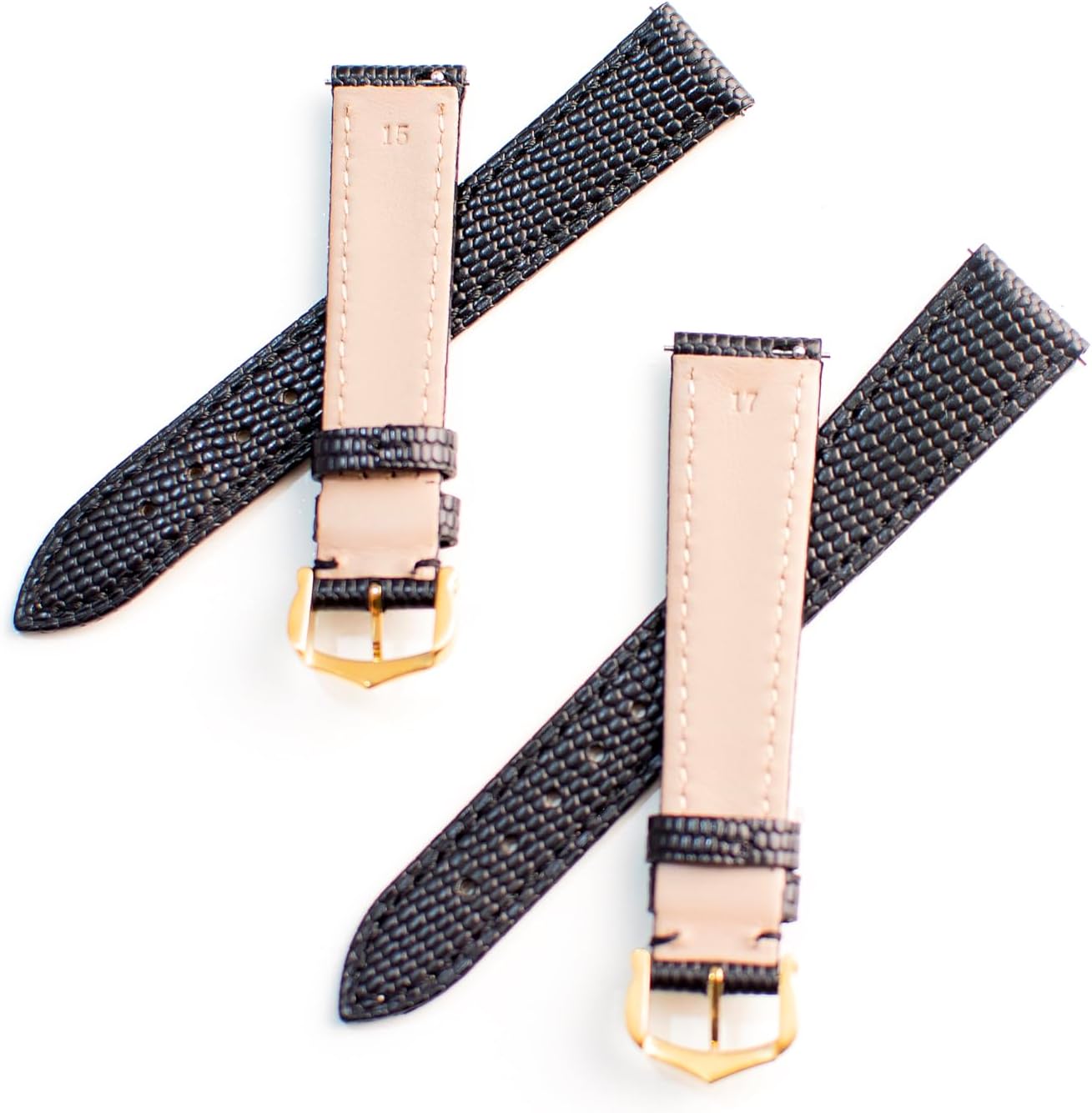 17mm Brown Lizard Pattern Leather Watch Band Replacement Strap for Cartier Tank - Gold Buckle & Quick Release