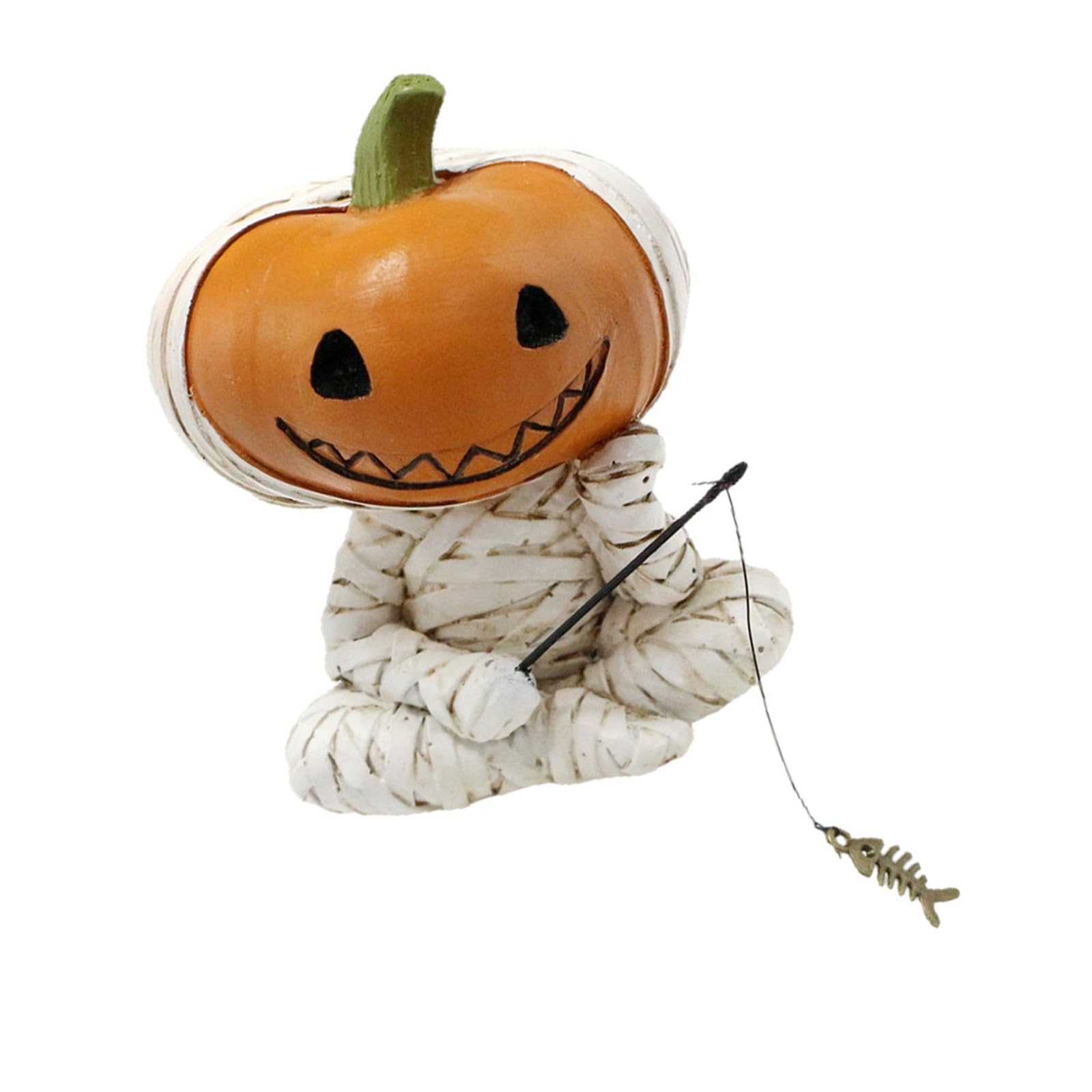 Elnwnnkc Halloweens Themed Resin Collectible Fishing Bandages Pumpkin Sculpture for Tabletop Decoration Indoor Outdoor Display Halloweens Bandages Pumpkin Decoration