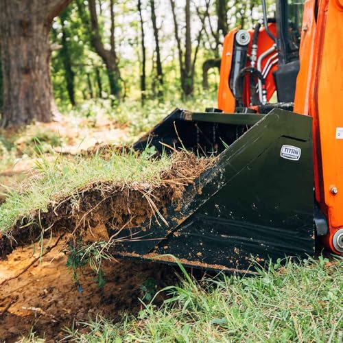 Titan Attachments 60\" Skid Steer Dirt Bucket, 3/16\" Thick Structural Steel with Reinforced Gussets, Universal Quick Tach, Material Bucket for Moving Dirt, Mulch, Rocks, Debris, Snow