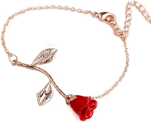 MignonandMignon Rose Gold Plated Rose Bracelet for Women Mom Beauty and the Beast Jewelry - 3ERBR-RG