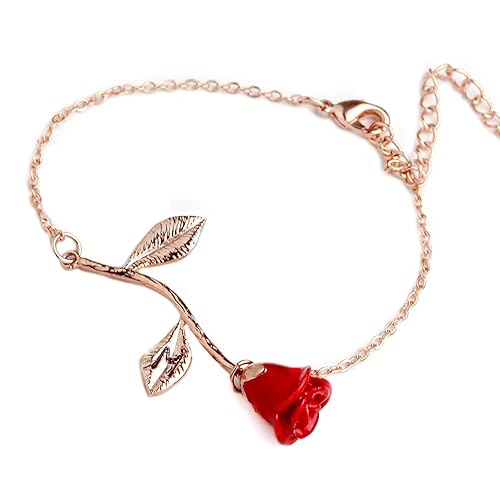 Rose Gold Plated Rose Bracelet Gifts for Women Gifts for Mom Beauty and the Beast Jewelry Rose Gold Bracelet - 3ERBR-R
