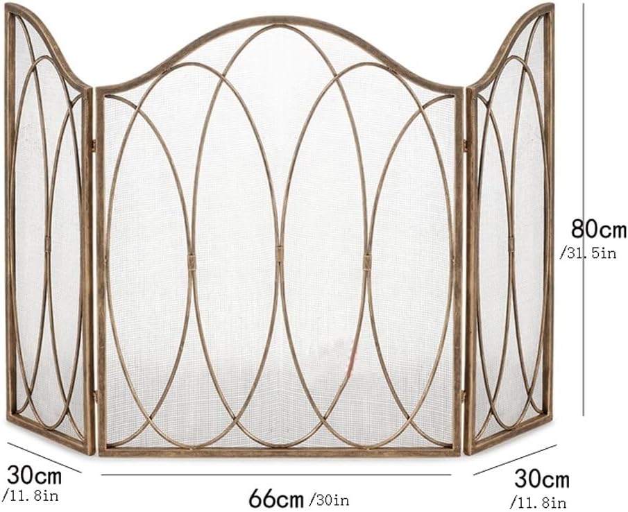 Fireplace Screen 3 Panels Spark Protection Cover Indoor and Outdoor Freestanding Spark Screen Family Fireplace Decorative Fireplace Spark Guard Fire Place Assecorie (Gold)