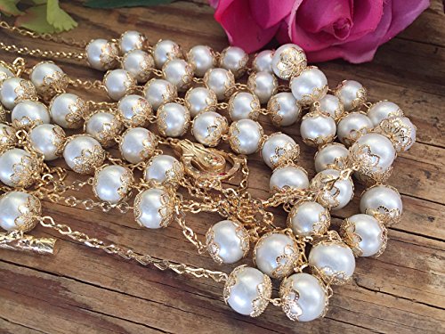 White Pearls Gold Plated Crystal Wedding Lasso/Crystal Wedding Rosary/Lazo De Boda De Crystal #TOP3