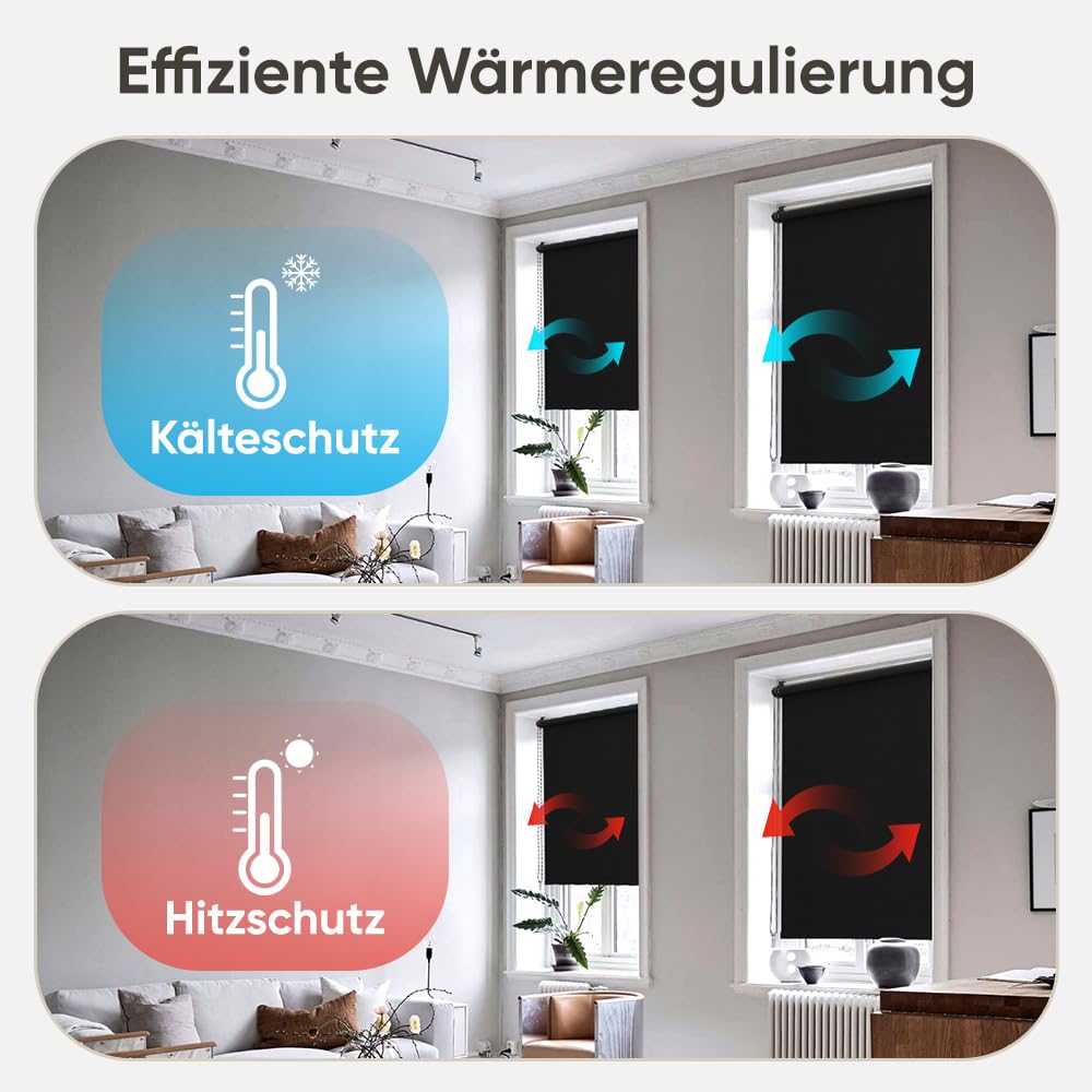 Sekey Verdunklungsrollo ohne Bohren Klemmfix 130 cm breit, Seitenzugrollo Hitzeschutz Sichtschutz und Sonnenschutz Wandmontage Deckenmontage Klemmrollo für Fenster & Tür, 130 x 150cm, Schwarz