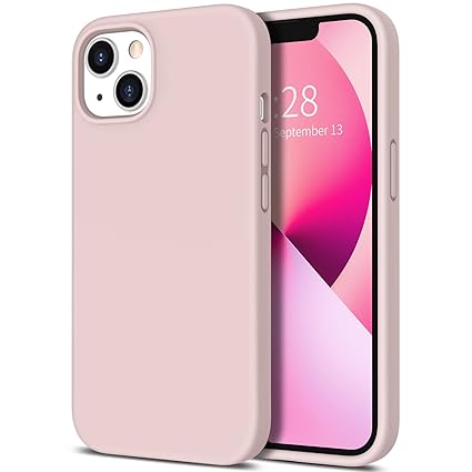 Hython Case for iPhone 13 Case, Soft Liquid Silicone Gel Rubber Bumper Phone Case Cover, Anti-Scratch Microfiber Lining Slim Thin Hard Shell Shockproof Full-Body Protective Case 6.1 inch, Pink Sand