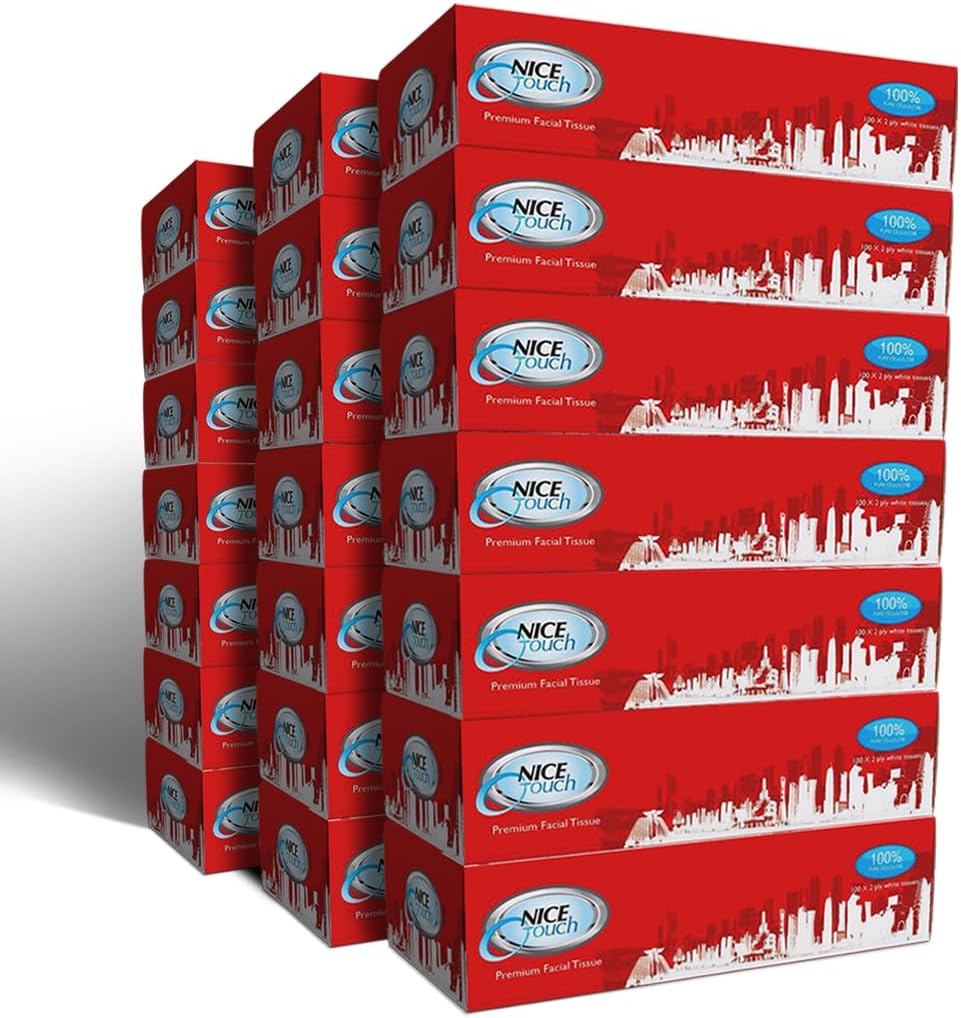 Nice Touch Facial Tissue, 2 Ply x 21 Slim and Compact Car Tissue Boxes Saving Pack of 100 Sheets each, Soft Feel Tissue Suitable for All Skin Types, 100% Cellulose
