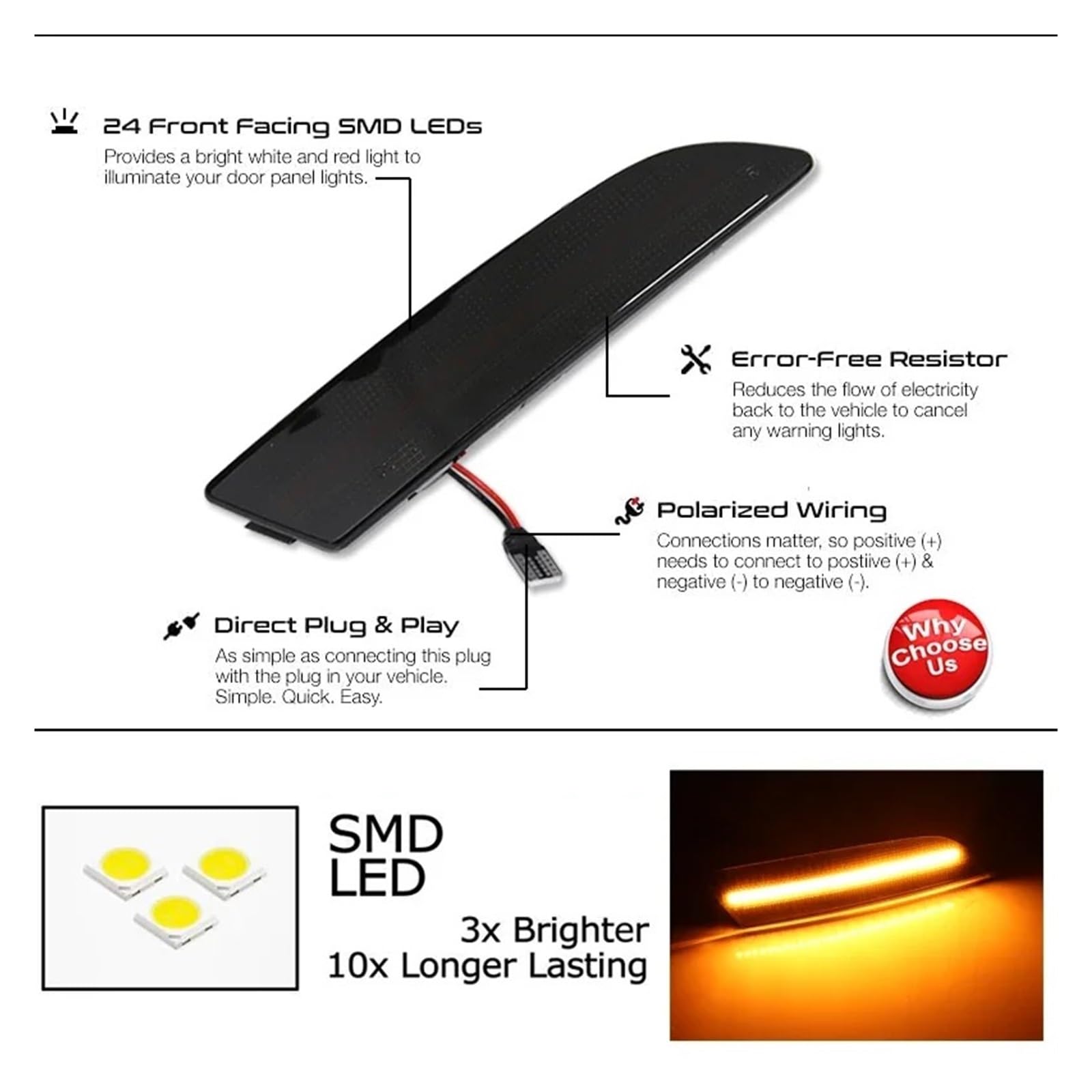 Lampada Specchietto Retrovisore 2 Pezzi Ambra Giallo Anteriore Luci Posizione LED Paraurti Anteriore Gruppo Lampada Indicatore Direzione 12V T10 Per Chrysler Per Crossfire 2004-2008 Auto Segnale Lam