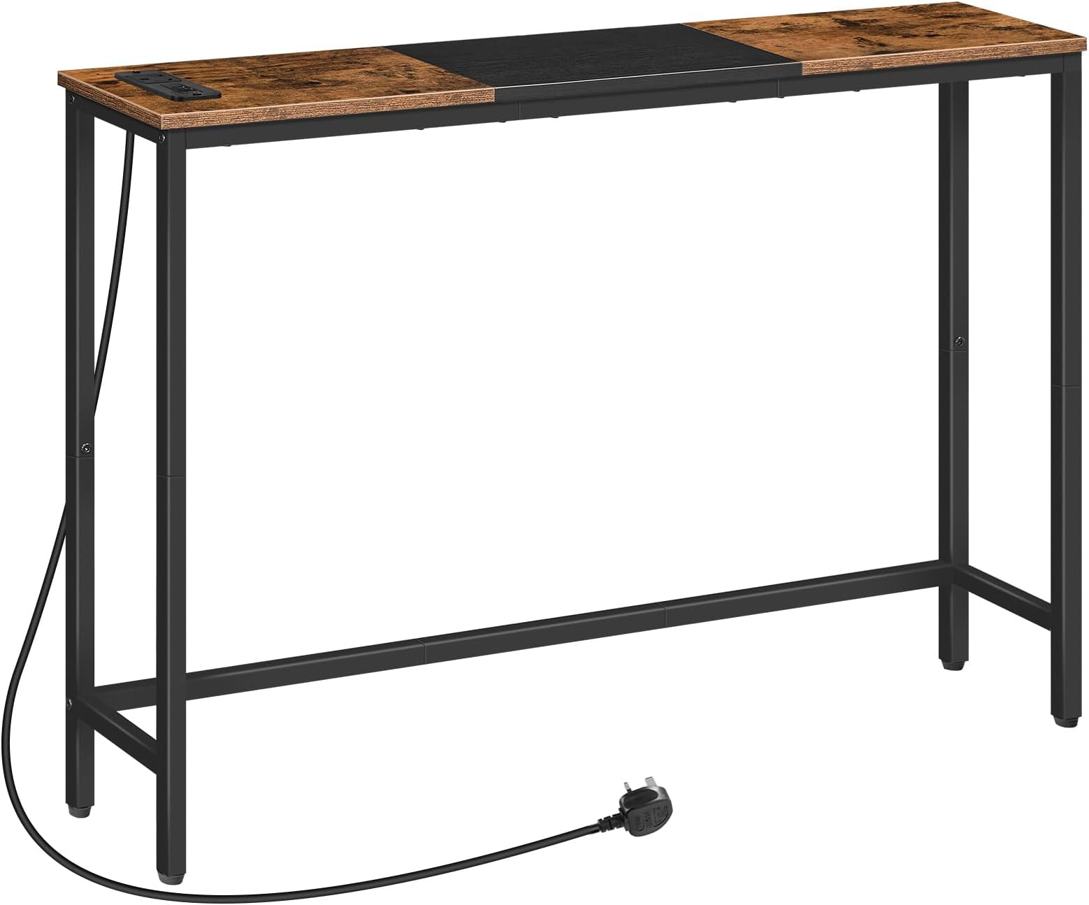 HOOBRO Console Table with Charging Station,114 cm Behind Sofa Table, Slim Console Table for Hallway, with Power Outlet, for Entryway, Living Room, Small Spaces, Rustic Brown and Black EBF114KXG01