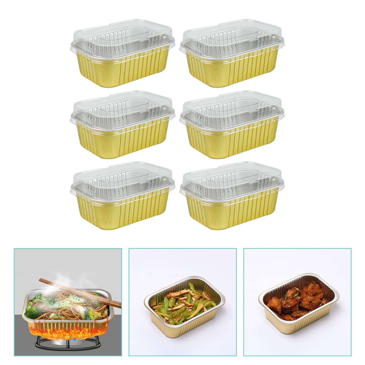 OFFSCH 6Pcs Disposable Aluminum Foil Cake Wrapping Boxes Takeout Food Containers with Base for Restaurants and Outdoor Use