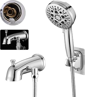 RAINREVIVE All Metal Tub Spout with Diverter Fits for Threaded 1/2" or 3/4" IPS, Bathtub Faucet with Sprayer High Pressure 9 Settings Hand Held Shower, Chrome