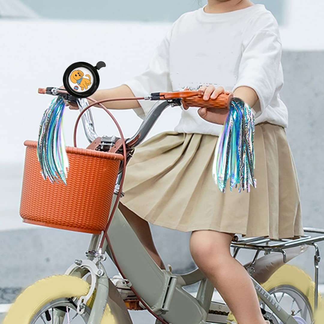 Cute Doggy Bike Bells with Bike Streamers Labrador Bicycle Bell with Bike Tassel Kawaii Puppy Bicycle Bike Bell Kids Bike Accessories Black