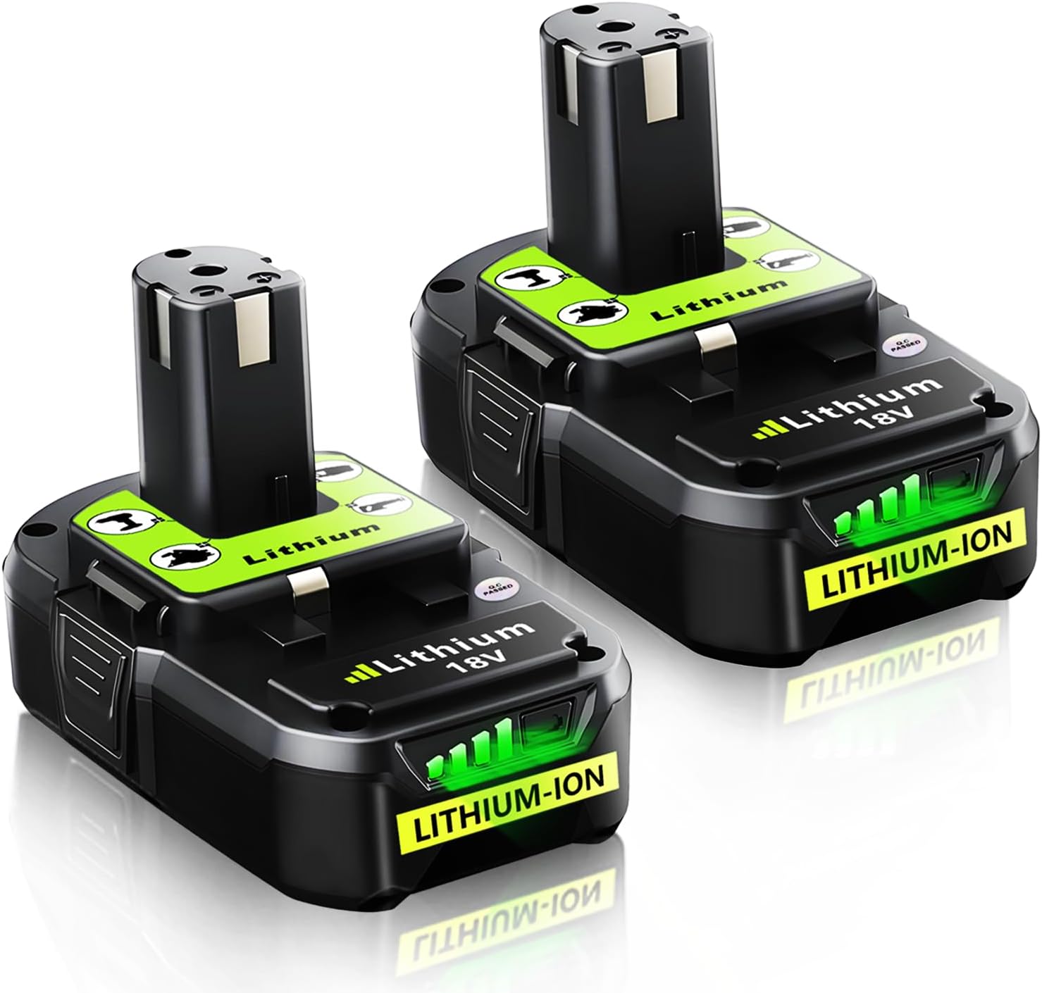 Totoplus Replacement for Ryobi 18V Battery: 18V 8.0Ah High Capacity Lithium-ion Compatible with Ryobi P108 P107 P109 Cordless Power Tools with LED Light 2 Pack