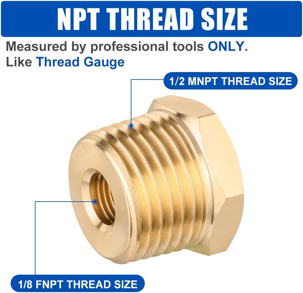 (Pack of 10) EFIELD Brass Reducer Hex Bushing 1/2" MNPT X 1/8" Female NPT Threaded Pipe Adapter Fittings,(NPT027)