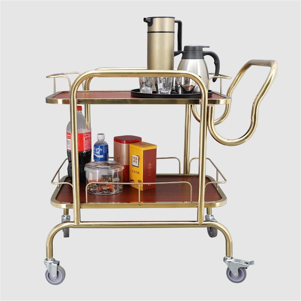 Carrito industrial rodante para servir, estantes de almacenamiento de 2 niveles, carrito de bar de cocina de acero inoxidable con ruedas, estante de vino para uso doméstico y comercial