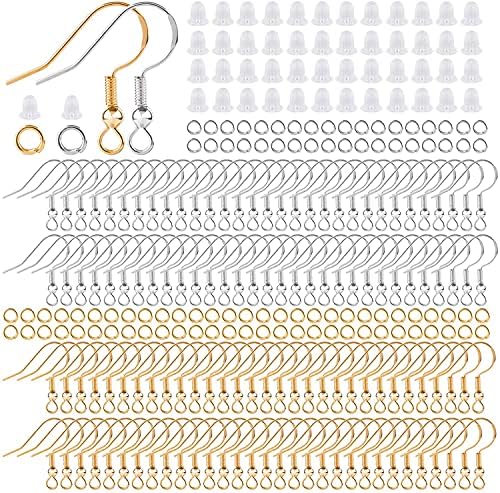 1200PCS 925 Sterling Silver Ear Wire Earrings Making Supplies Kit, Silver Hypoallergenic Earring Fish Hooks, Jump Rings Clear Silicone Earring Backs for DIY Jewelry Making Silver and Gold