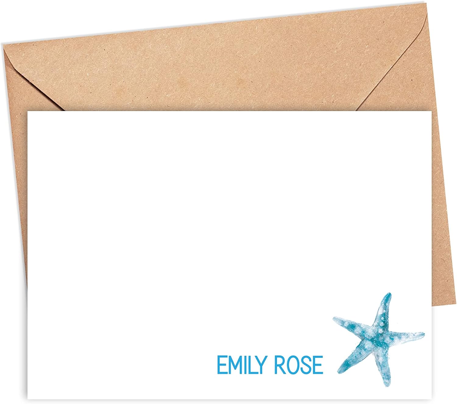 Personalized Stationery for WOmen | Starfish Note Cards | Flat Card Stationery For Her | Beach Thank You Notes | Customized Aqua Sea Star Beach Cards | Set of 10 Cards and Envelopes 22-52