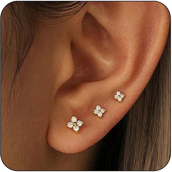 Lunvky 14K Gold Stud Earring Sets for Women