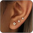 Lunvky 3 Pairs 14K Gold Plated Stud Earring Sets for Women Dainty 925 Sterling Silver Earrings for Multiple Piercing Tiny Cartilage Tragus Trendy Post Cute Earrings Stacks Jewelry Valentine Gifts