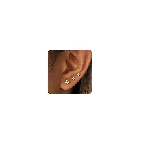 Lunvky 3 Pairs 14K Gold Plated Stud Earring Sets for