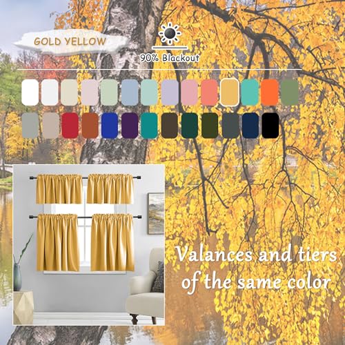Image of DONREN Gold Yellow Curtains for Bedroom - Thermal Insulated Room Darkening Rod Pocket Curtain Panels (52 W x 96 L,2 Panels)