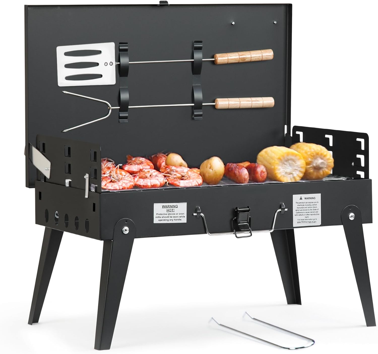 チャコールグリル、棚付き火鉢グリル、ポータブル折りたたみ式グリル