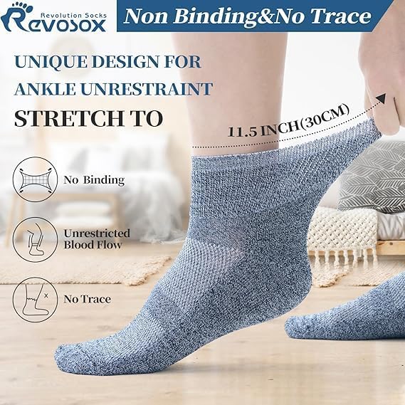 Diabetic Socks for Women Men,5 Pairs Non Binding Diabetic Ankle Wide Stretchy Loose Seamless Socks 7-9 9 11 - Image 2