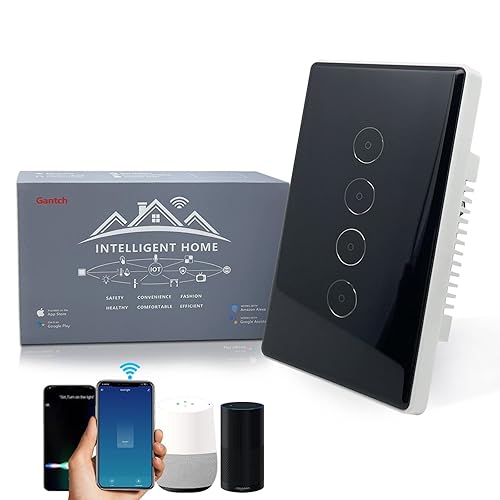 Interruptor de luz inteligente, interruptor de luz WiFi de 2.4 GHz compatible con Alexa y Google Home, interruptor de luz de pared táctil