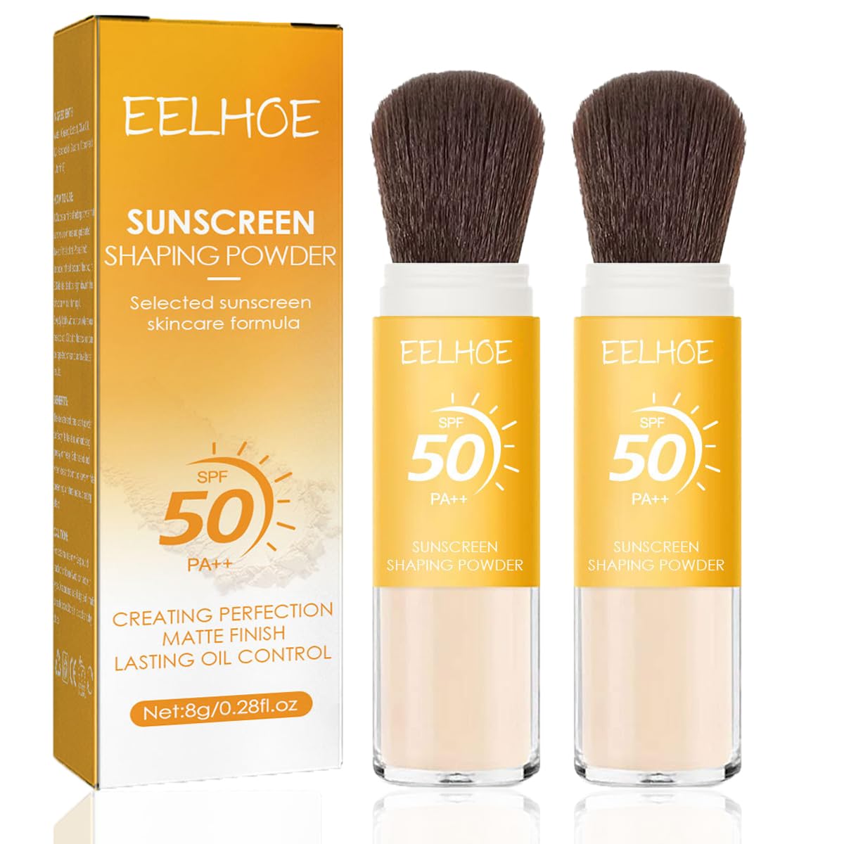 Polvo fijador de protección solar, 2 unidades de polvo facial suelto con acabado mate mineral, SPF 50, natural, translúcido, control de aceite, minimiza las líneas finas y los poros