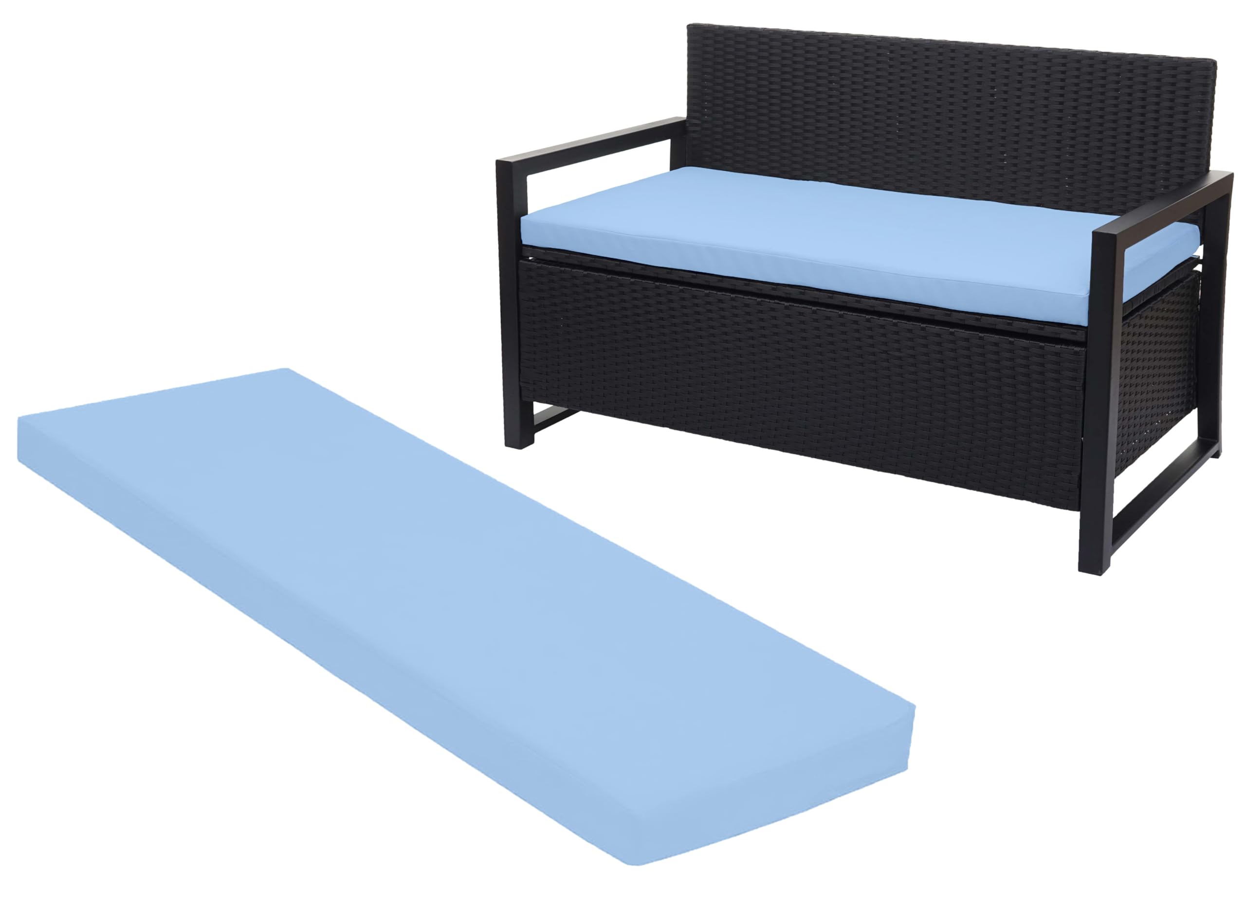 Crescent Textile 100% Waterproof Garden Bench Cushion 2/3/4 Seater Outdoor Long Bench Seat Pad for Lawn & Garden, Patio, Office, Coffee Shop with Removable Cover (Blue, 2 Seater 108cm x 45cm x 5cm) โ image 1