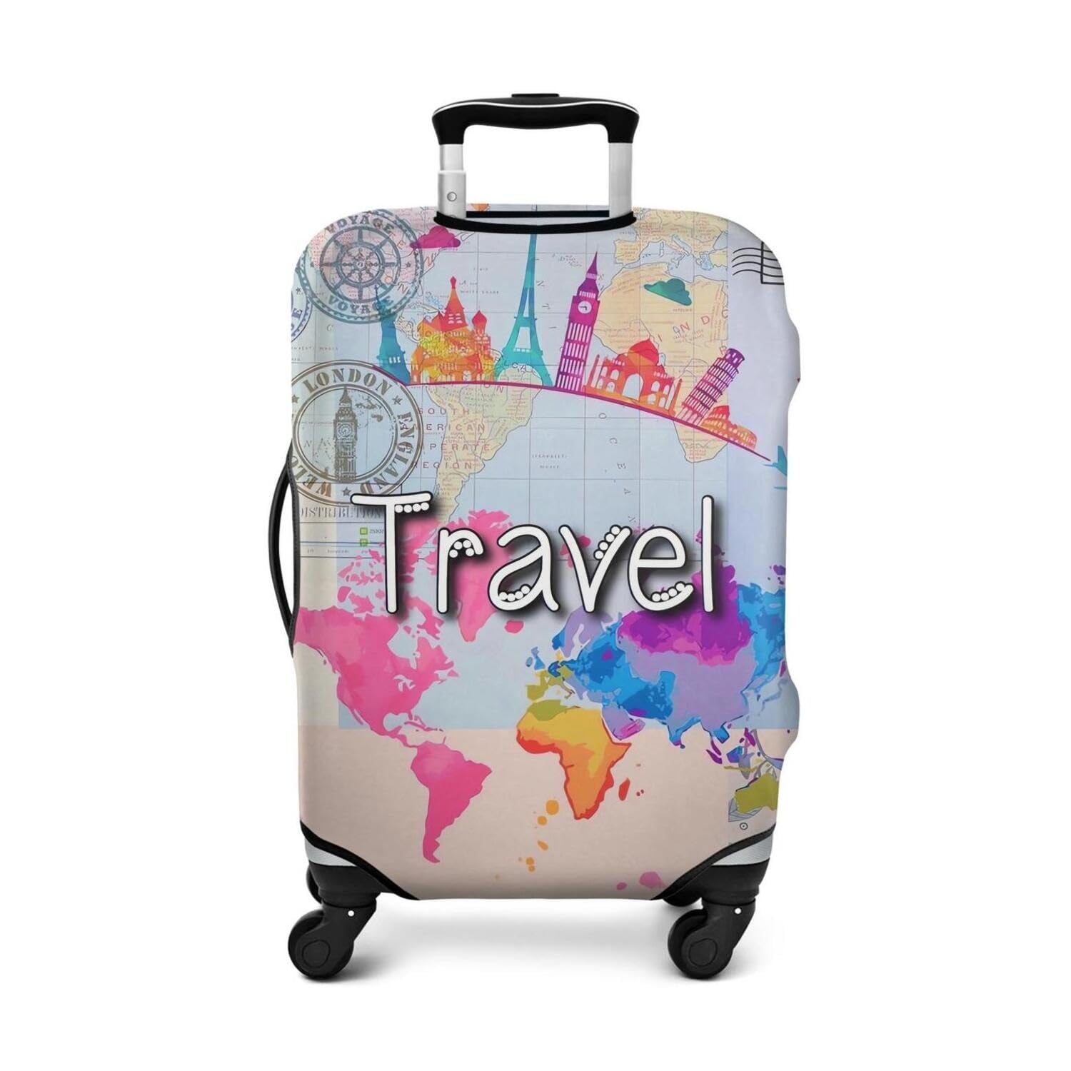 Vehcimbev Washable Elastic Luggage Cover - Here We Go Travel Suitcase Cover Anti-Scratch Suitcase Cover Fits 26-28in Luggage Covers