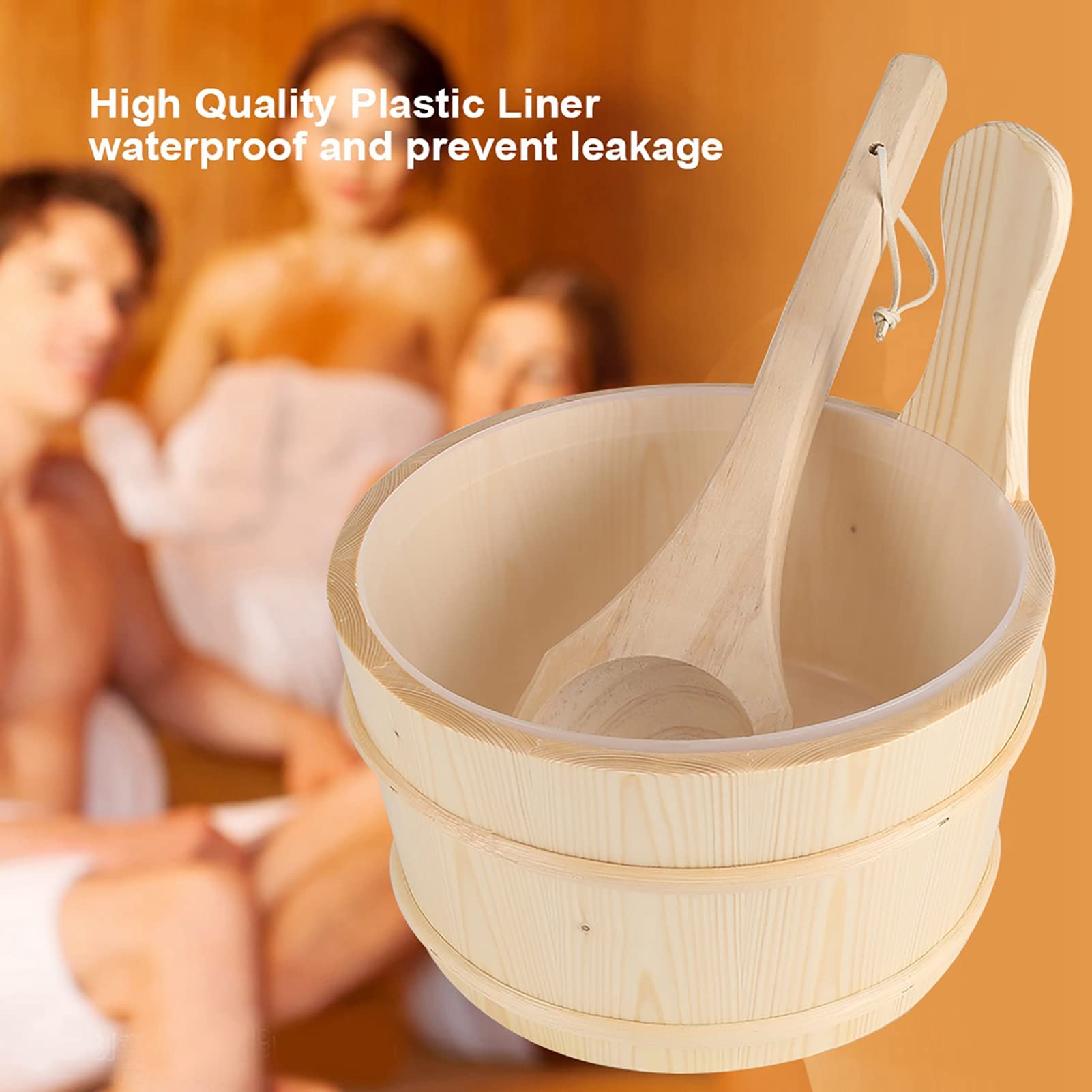 Mokernali Seau De Sauna avec Louche, Seau pour Sauna, Ensemble De Louche en Bois Naturel, Qualité Et Durable, Seau d'eau De Sauna Et Louche, pour Sauna, Spa Et Accessoires De Bain