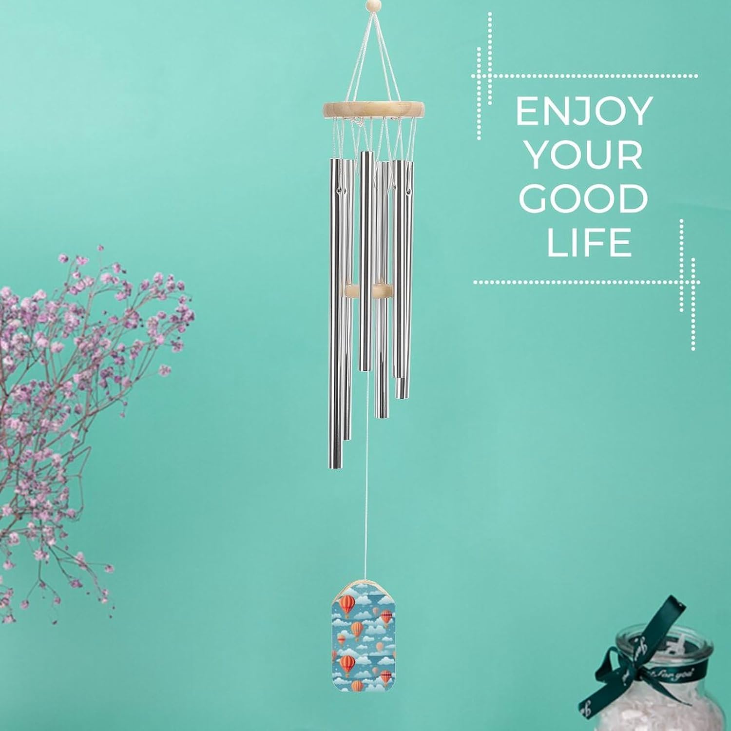 Hot Air Balloon Wooden Wind Chimes Deep Tone Memorial Windchime for Outside Garden Home Decoration