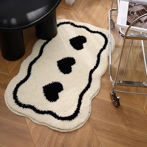 Miniatura 10 de Alfombras de baño pequeñas ultra suaves, absorbentes de agua, antideslizantes, con bonitos corazones, de lujo, lavables, para cocina, puerta,
