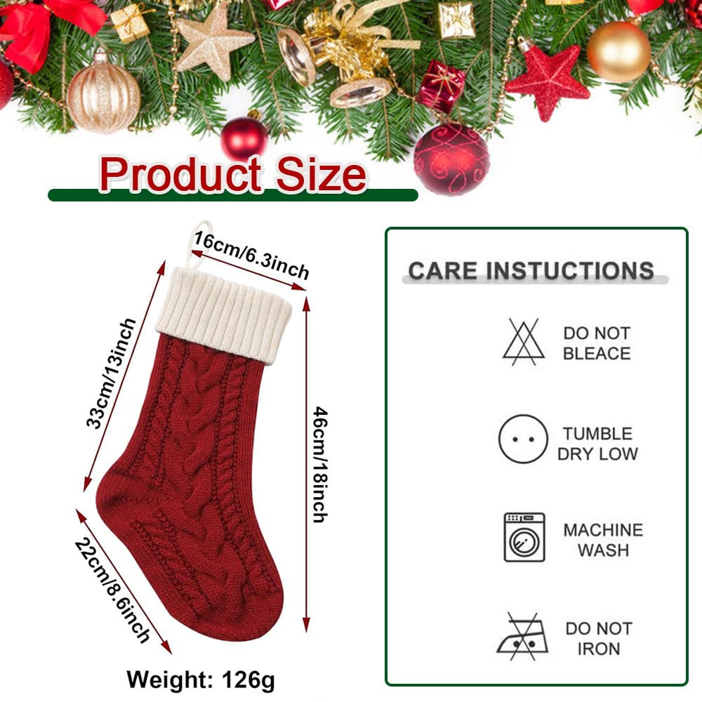 Hixingo Weihnachtsstrumpf Personalisiert, 46cm Große Klassische Gestrickt Bestickte Nikolausstrumpf, Weihnachtssocken zum Aufhängen und Befüllen Kamin Weihnachtsbaum Deko (5 Paar gemischte Farben)
