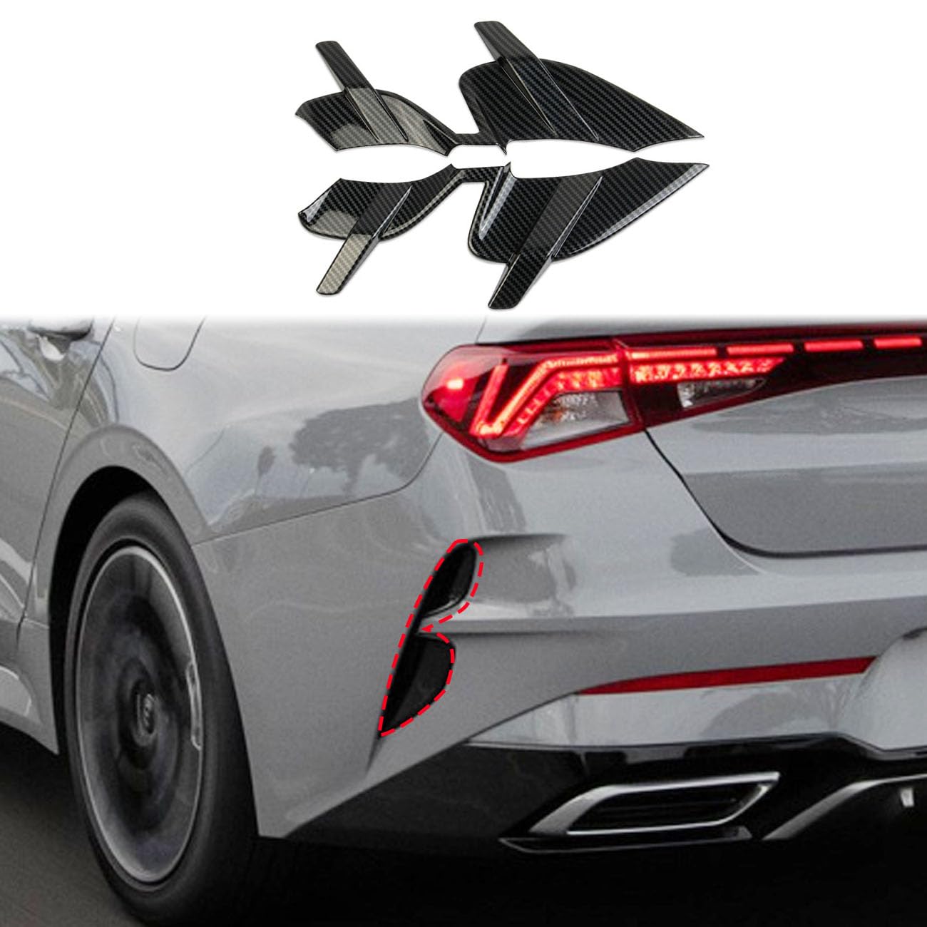 KorlotCarbon Fiber Style Rear Bumper Body Vent Cover Trim Accessories for KIA K5 GT/GT-Line 2021-2024