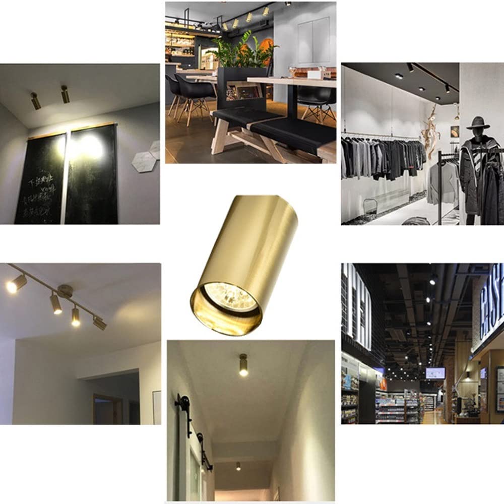 4 Lumières Spots Fixes sur Rail - Spot de Plafond Moderne en Laiton Brossé Spot Encastré Prise GU10 pour Galerie Couloir Armoire Cuisine Salle à Manger - Doré