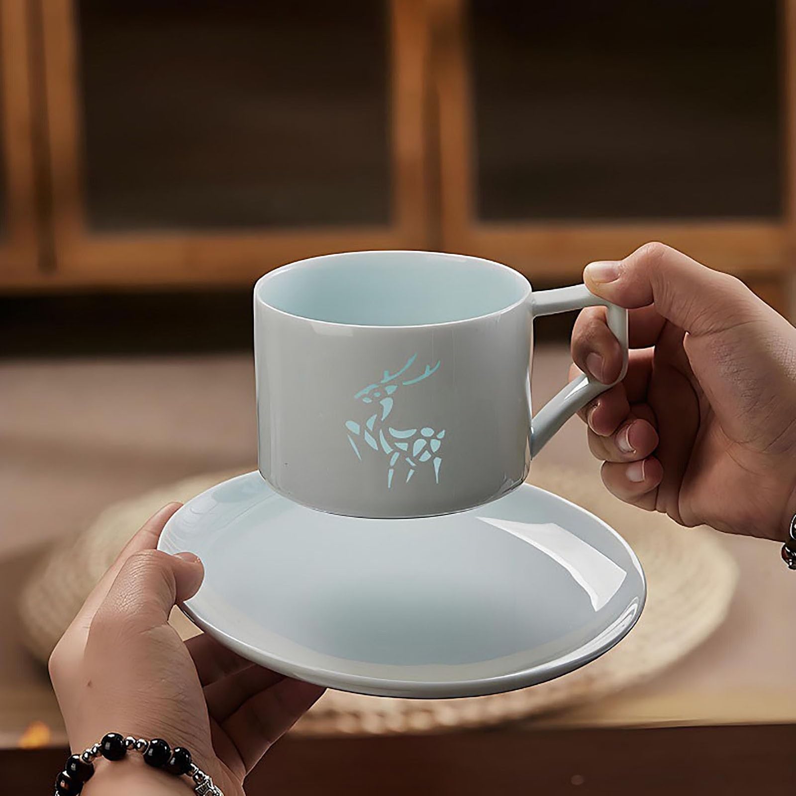 Tasse À Café En Porcelaine,280 Ml Kaffeetassen Set Porzellan Kaffeeservice Kaffeebecher Set Cappuccino Tassen Mit Unterteller Kaffeetassen Mit Untertassen Kaffeebecher Aus Steingut(A)