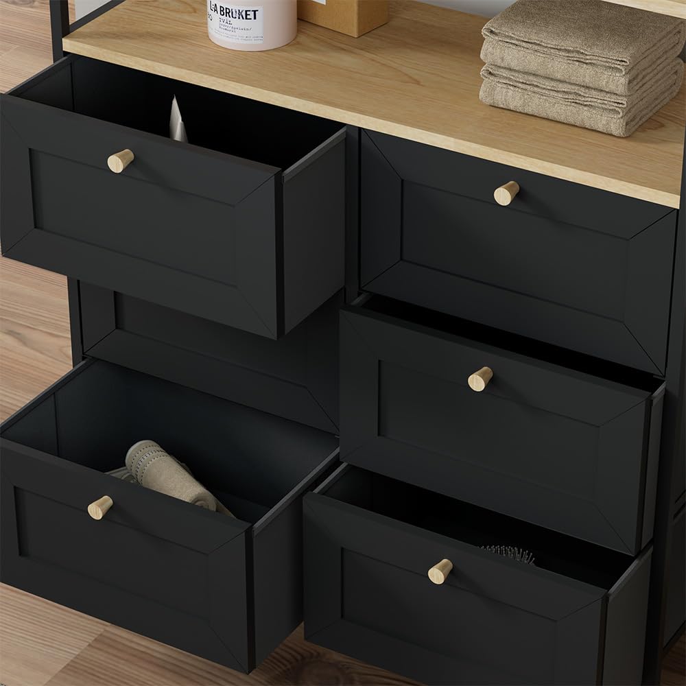 Vicco Cassettiera Belaro, Nero, 80 x 95 cm | con 6 cassetti, adatto per riporre utensili da cucina e stoviglie