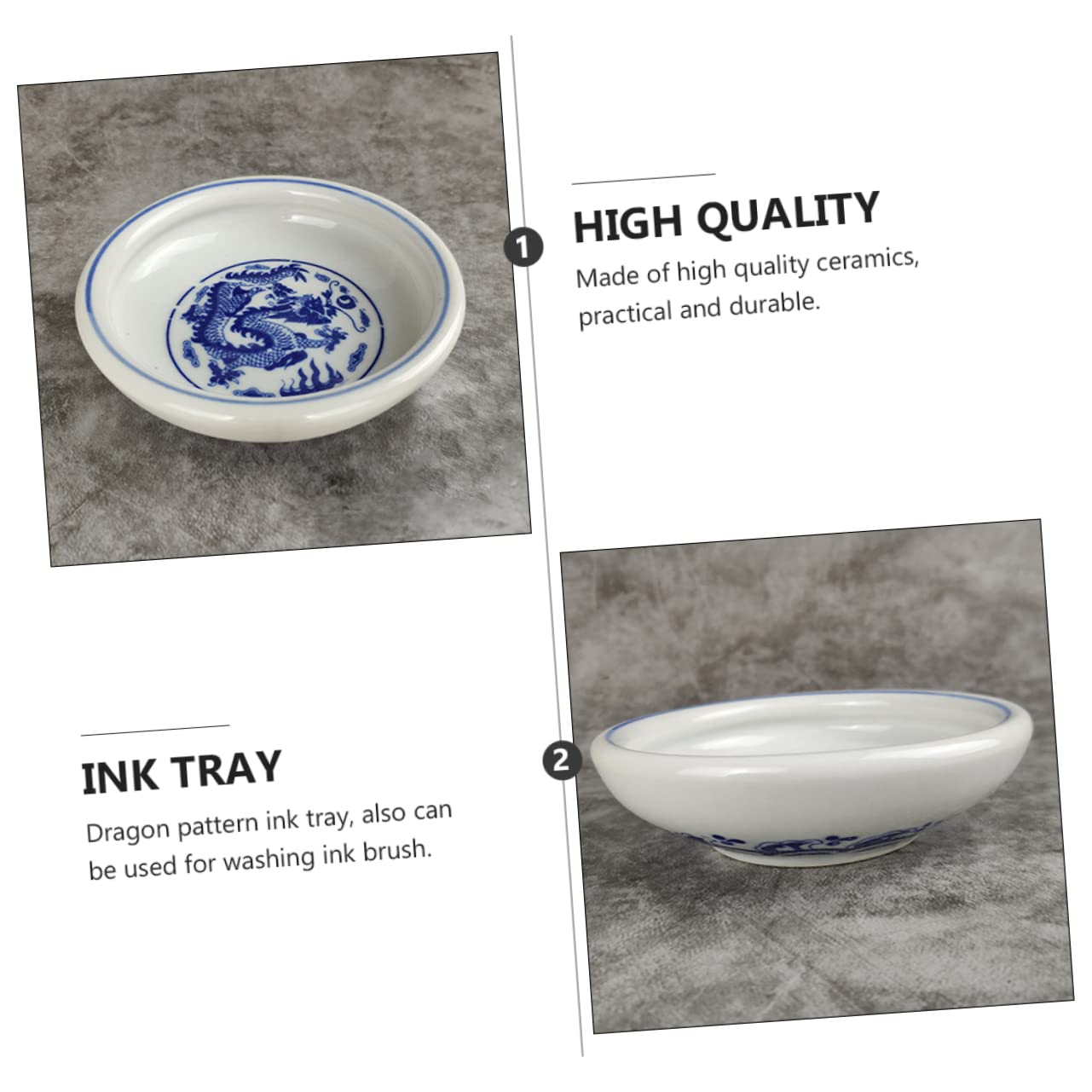 Housoutil Ceramic Watercolor Dragon Pattern Pigment Dish Tray for Calligraphy and Painting Smooth Surface for Easy Mixing Portable and Lightweight Stable Base for Art