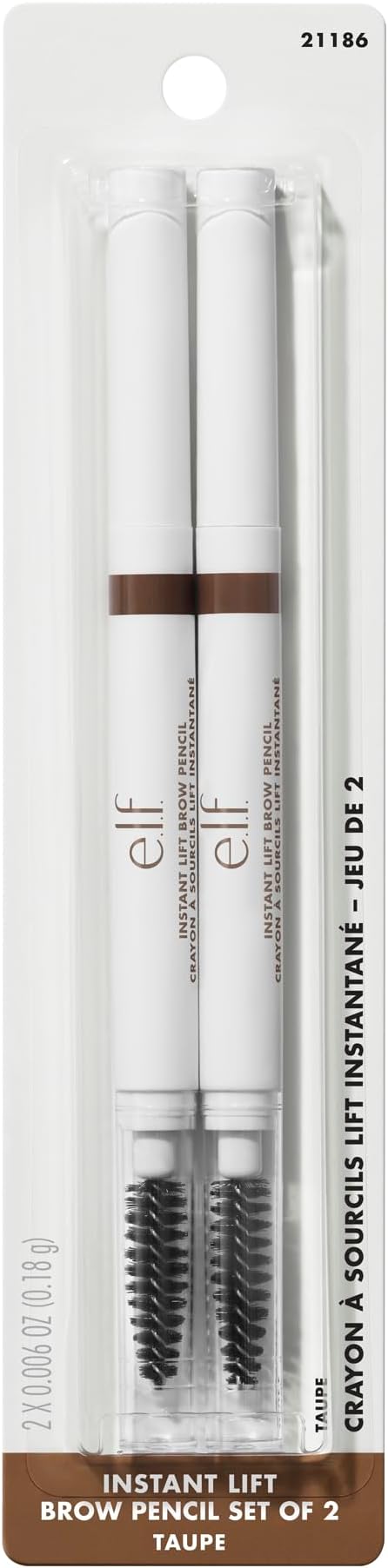 e.l.f. Instant Lift Brow Pencil, Dual-Sided, Precise, Fine Tip, Shapes, Defines, Fills Brows, Contours, Combs, Tames, Taupe 0.18g (Pack of 2)