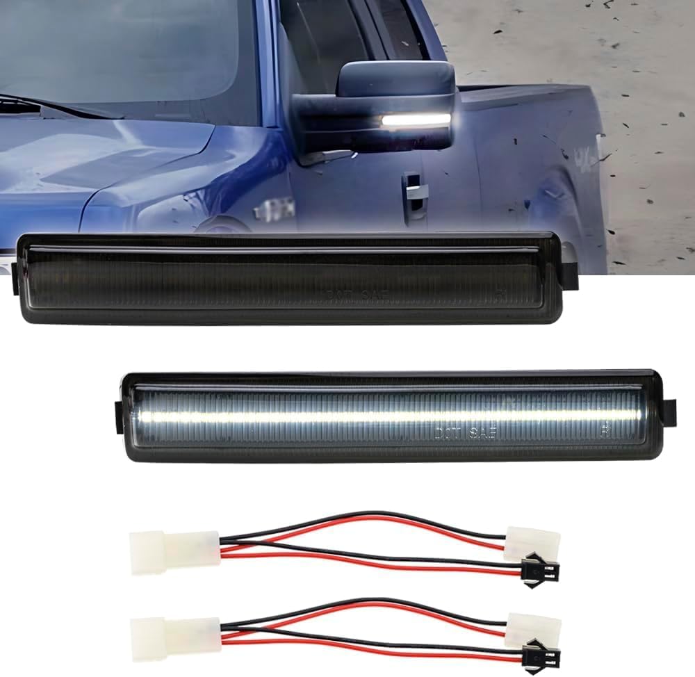 NJSBYL LED Side Mirror Turn Signal Lights for 2009-2014 F-ord F150, Lincoln Mark LT Side Marker Light Rearview Mirror Indicators with Smoked Lens Direct OEM Replacement 9L3Z-17E749-AA, 9L3Z-17E748-AA