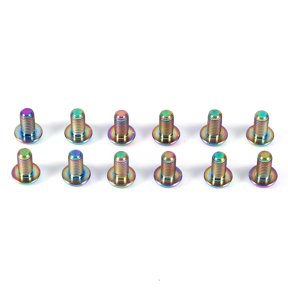 Mountain Bike Disc Brake Rotor Bolts, Colorful Oil Slick Finish Pack of 12, Rotor Screws M5 Bolts for Mountain Bikers, Bike Repair Shops, Off-Road Cycling Upgrades