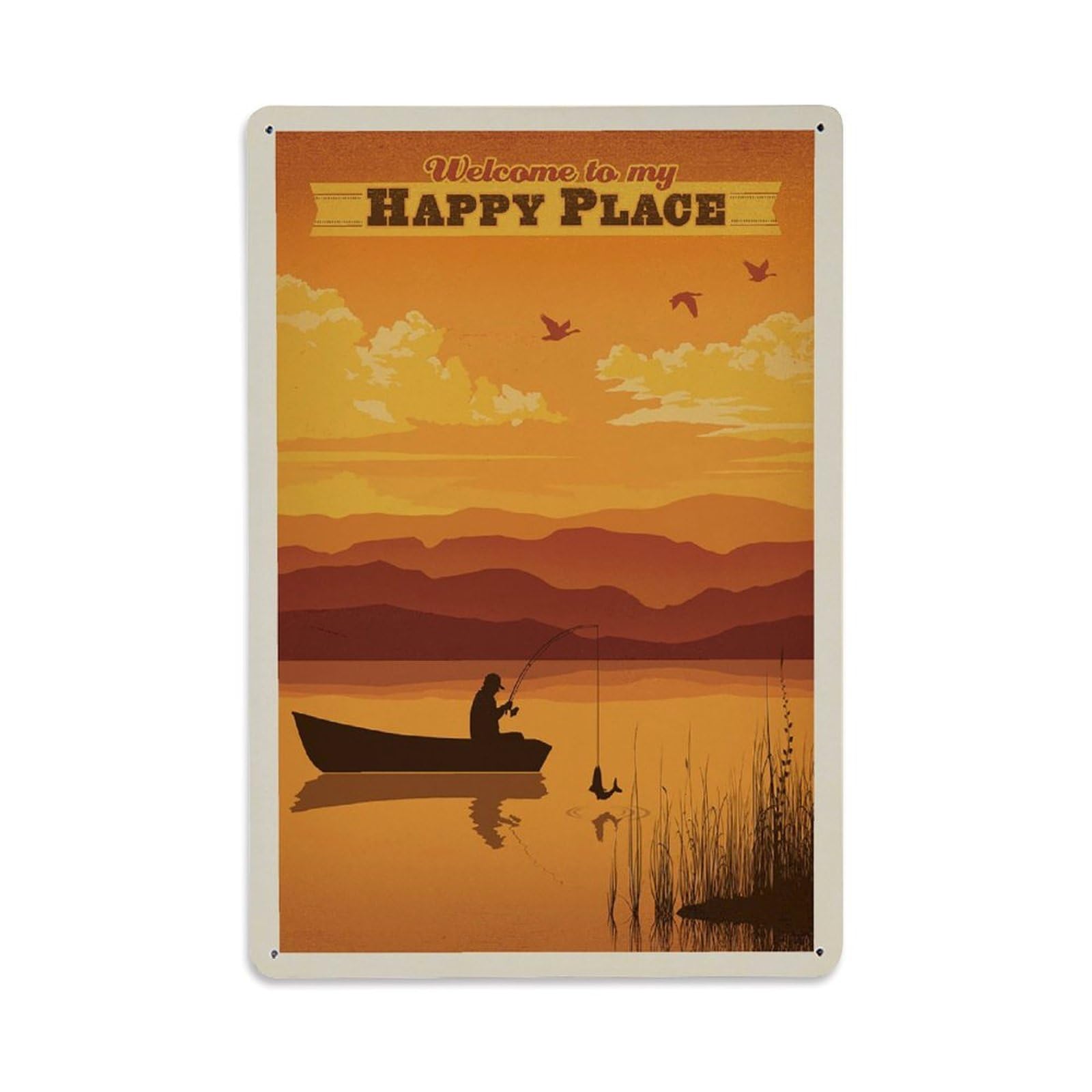 Vintage Poster Welcome To My Happy Place Metal Tin Sign Wall Decor for Cafe, Club, Garden Metal Poster 8x12Inch