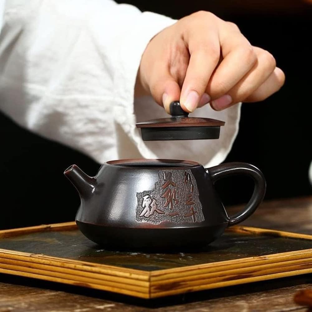 Ceramiczny zestaw do herbaty Kung Fu, 220 ml, tradycyjny fioletowy czajniczek, ręcznie rzeźbiony dzbanek do herbaty w kształcie kuli, do podróży, domu, na zewnątrz i do biura