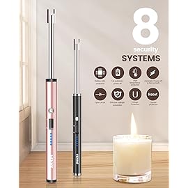 VEHHE Candle Lighter, 2 Pack Rechargeable Electric Lighter with LED Battery Display Safety Switch, Flexible Neck USB Lighters for Candles Camping Grill Gas Stoves Cooking (Black & Pink)