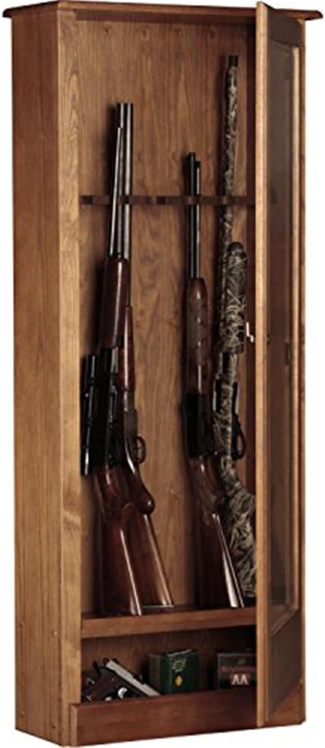 Maykoosh Floor Mount Gun Cabinet with Locking Tempered Glass & Ammo Storage Espresso Brown/8 Gun