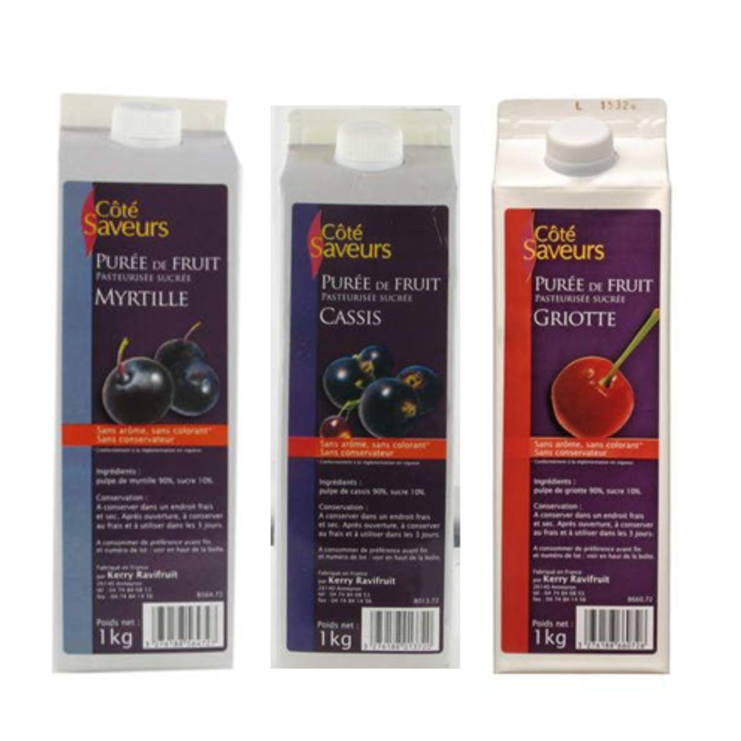 Cote Saveurs Purées - 1 Myrtille - 1 cassis - 1 griotte - (3x1kg)