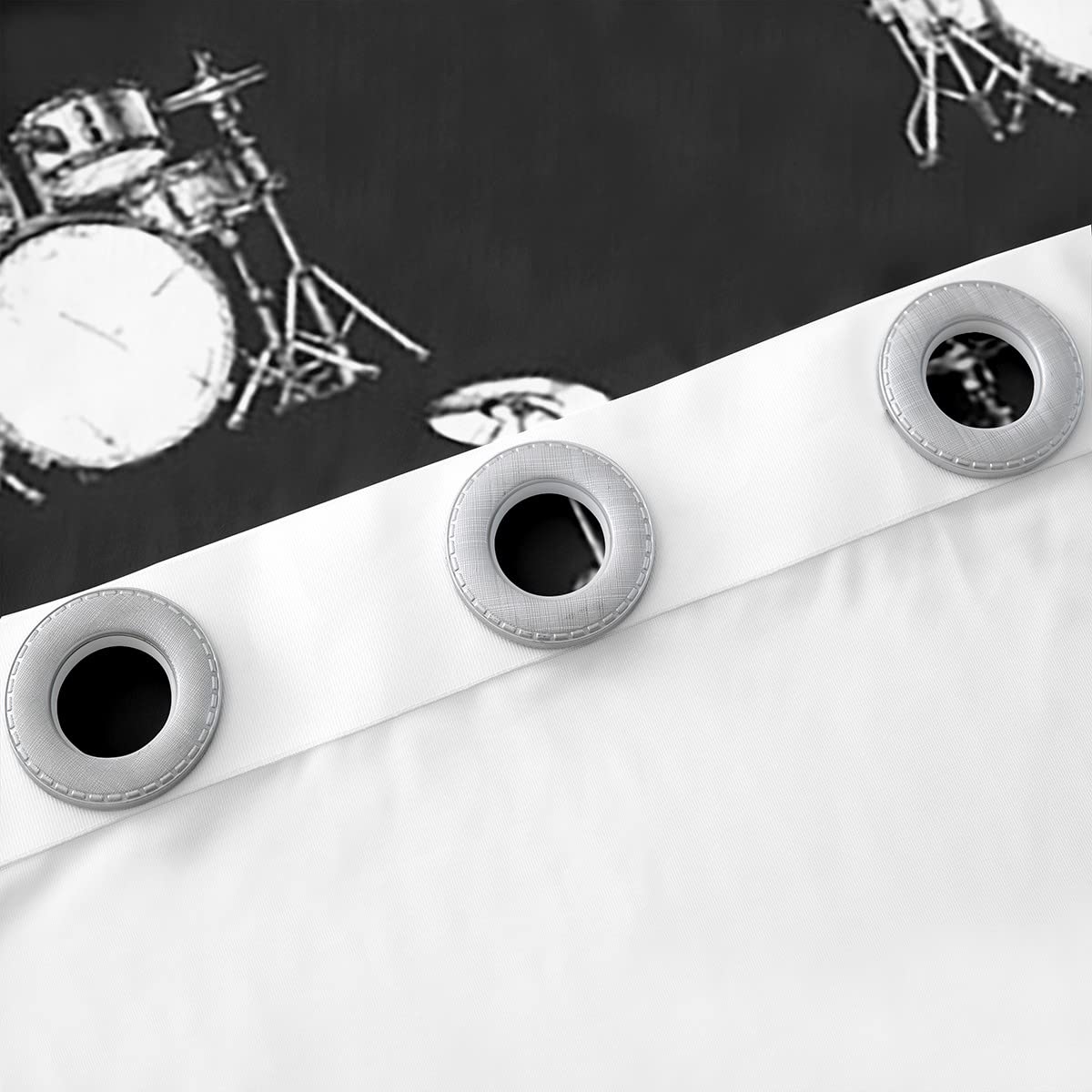 Cool Drum Kit Dreapes Rock Music Tende per camera da letto, bambini, ragazze, adolescenti, strumento musicale kawaii, tende oscuranti (30%-50%) Hip Hop bianco e nero per finestre W66 x L72